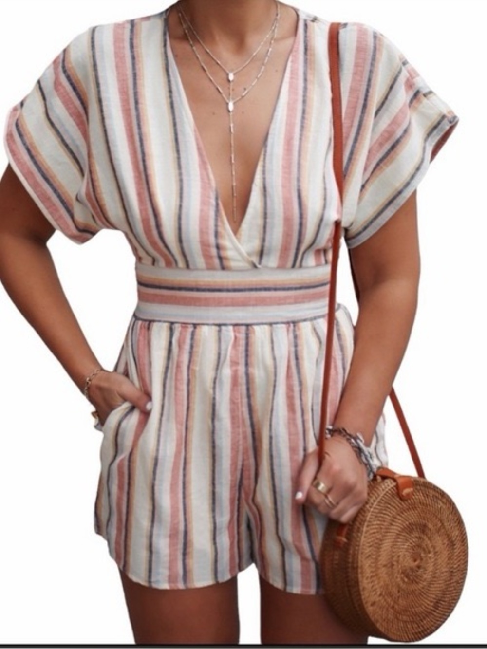 American Eagle Striped Romper